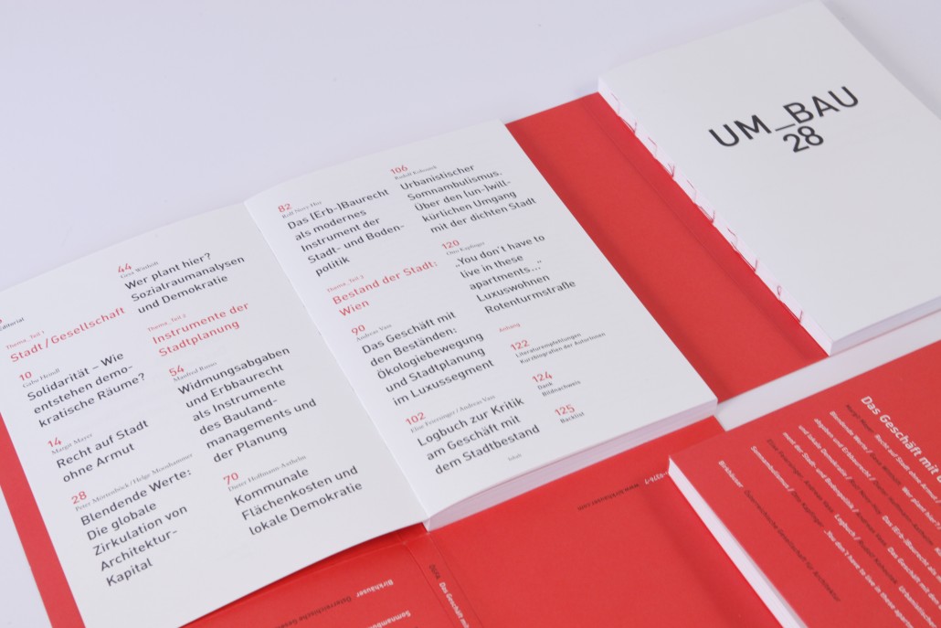 Thread-stitching, special folding of the cover, type area, text types – UM_BAU 28 is simply beautiful! 