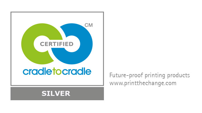 Cradle to Cradle Logo with subline future-proof: printing products by the community.